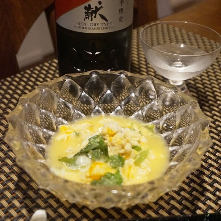 夏酒進む、鱧と三つ葉の卵とじ